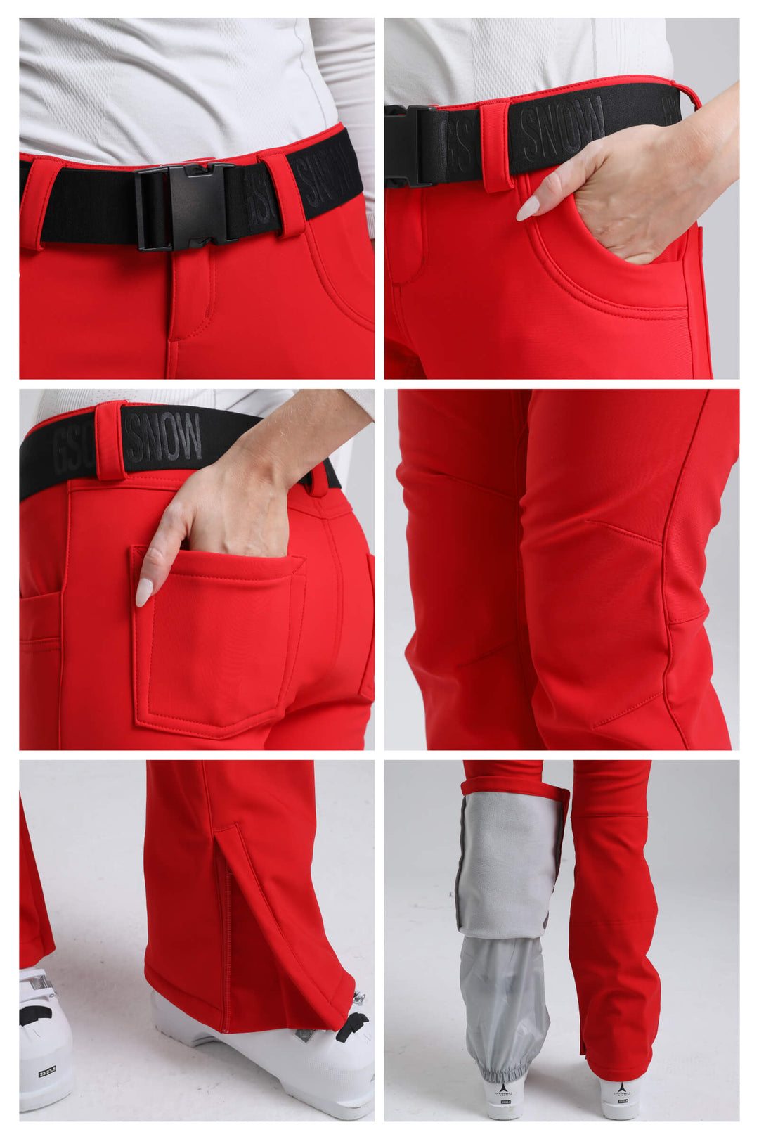 Naisten tummanruskeat, kapeat, vedenpitävät ja levenevät hiihtohousut