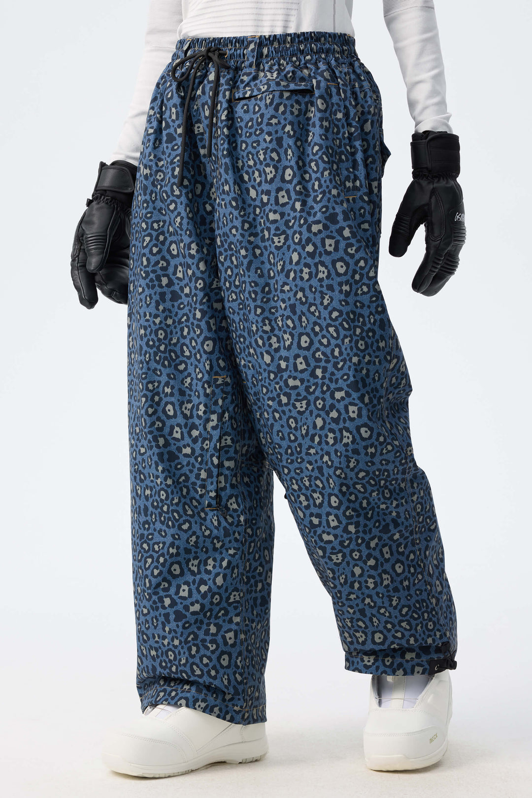 Women's Indigo Leopard Baggy Drawstring Durable Snow Pants