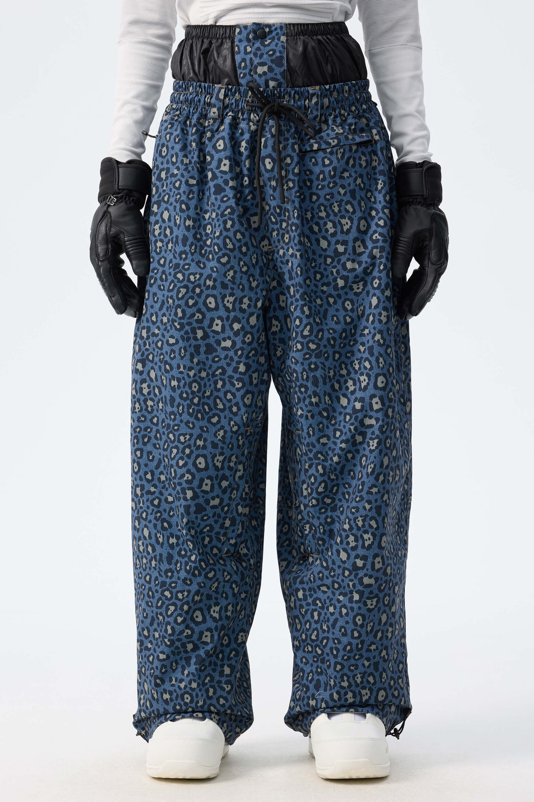 Women's Indigo Leopard Baggy Drawstring Durable Snow Pants