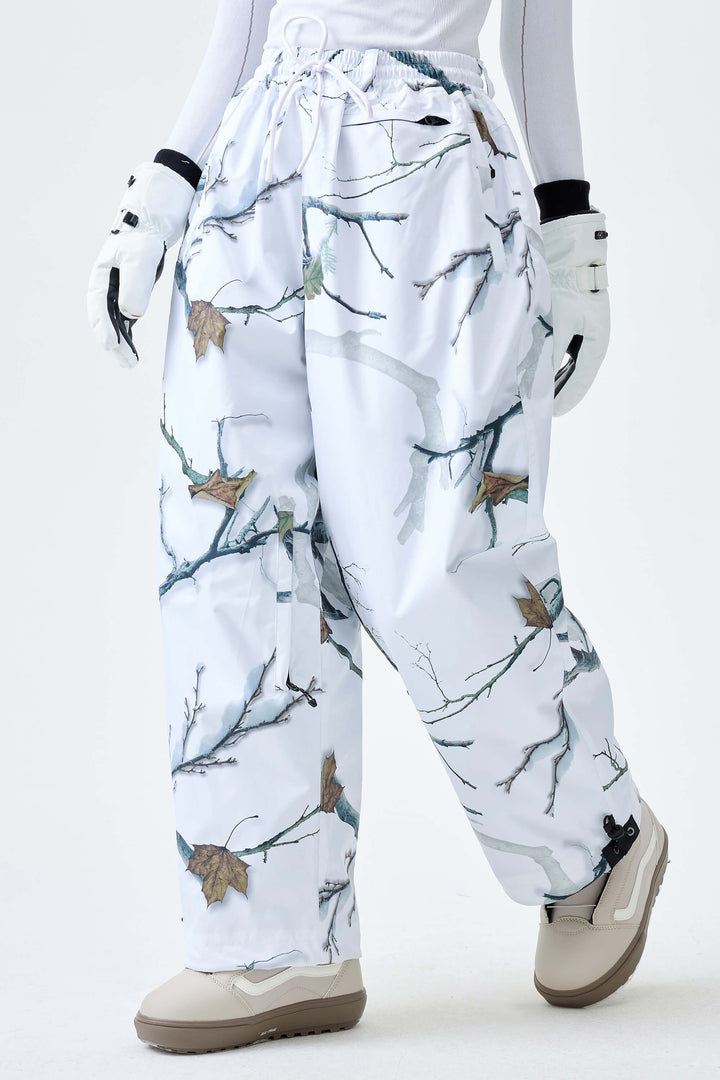 Women's Winter Branch Camo Baggy Drawstring Durable Snow Pants
