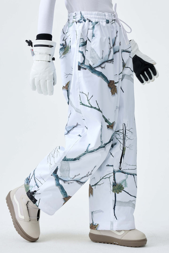 Women's Winter Branch Camo Baggy Drawstring Durable Snow Pants