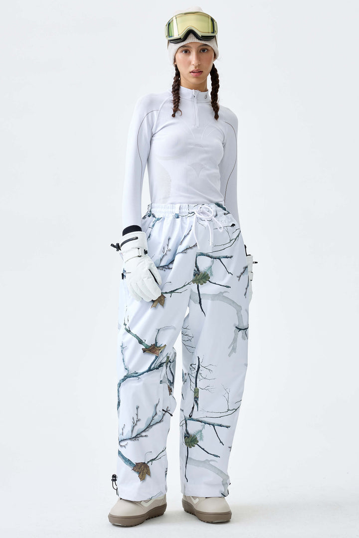 Women's Winter Branch Camo Baggy Drawstring Durable Snow Pants
