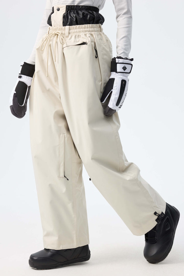 Women's Indigo Leopard Baggy Drawstring Durable Snow Pants
