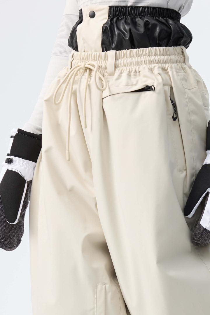 Women's Off White Baggy Drawstring Durable Snow Pants