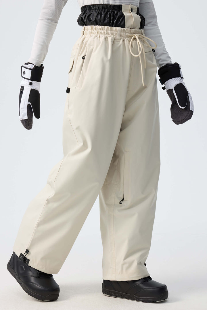 Women's Off White Baggy Drawstring Durable Snow Pants