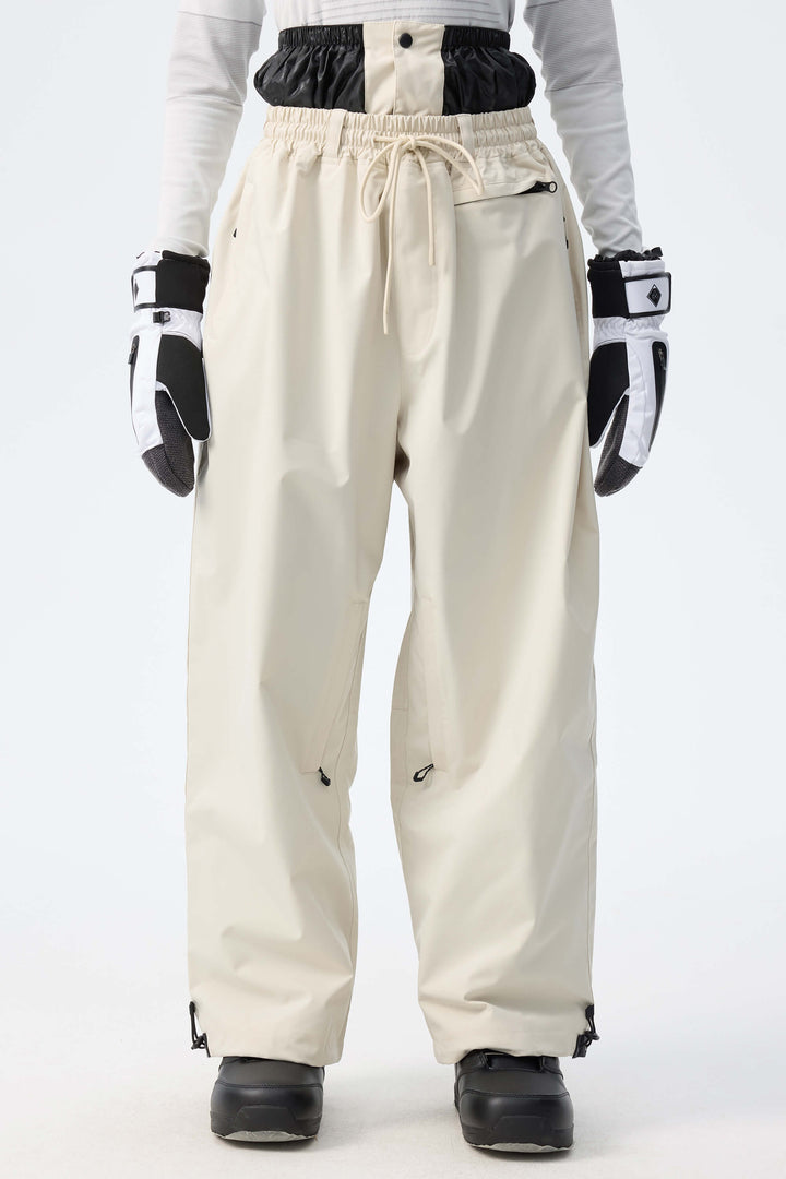 Women's Indigo Leopard Baggy Drawstring Durable Snow Pants