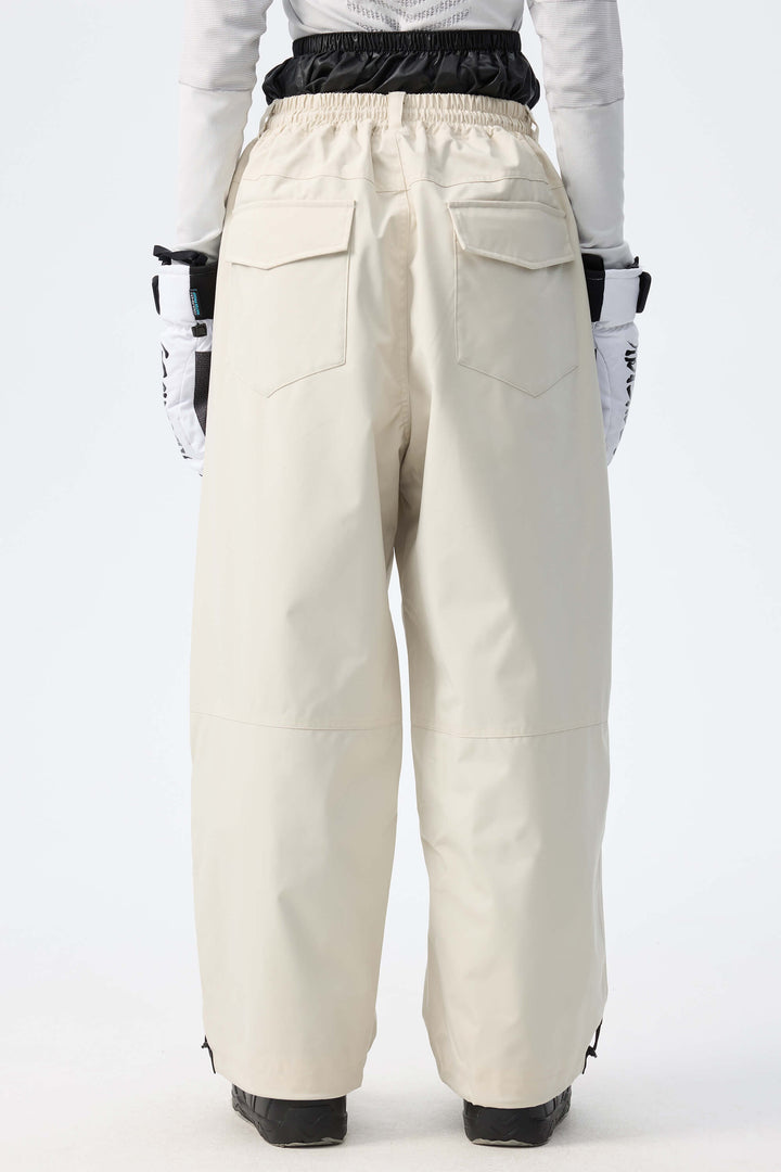 Women's Off White Baggy Drawstring Durable Snow Pants