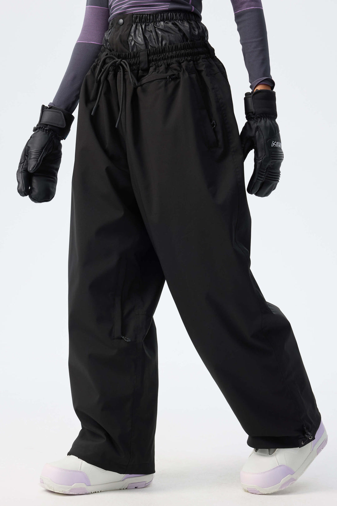 Women's Indigo Leopard Baggy Drawstring Durable Snow Pants