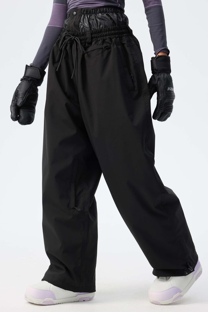 Women's Indigo Leopard Baggy Drawstring Durable Snow Pants