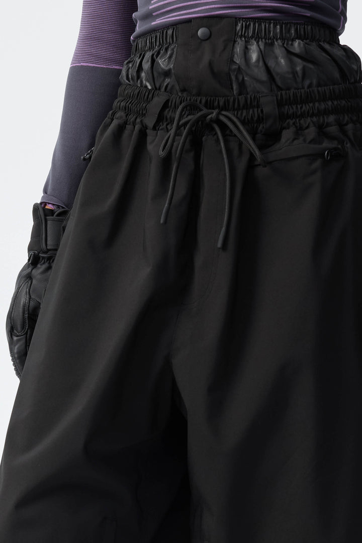 Women's Black Baggy Drawstring Durable Snow Pants