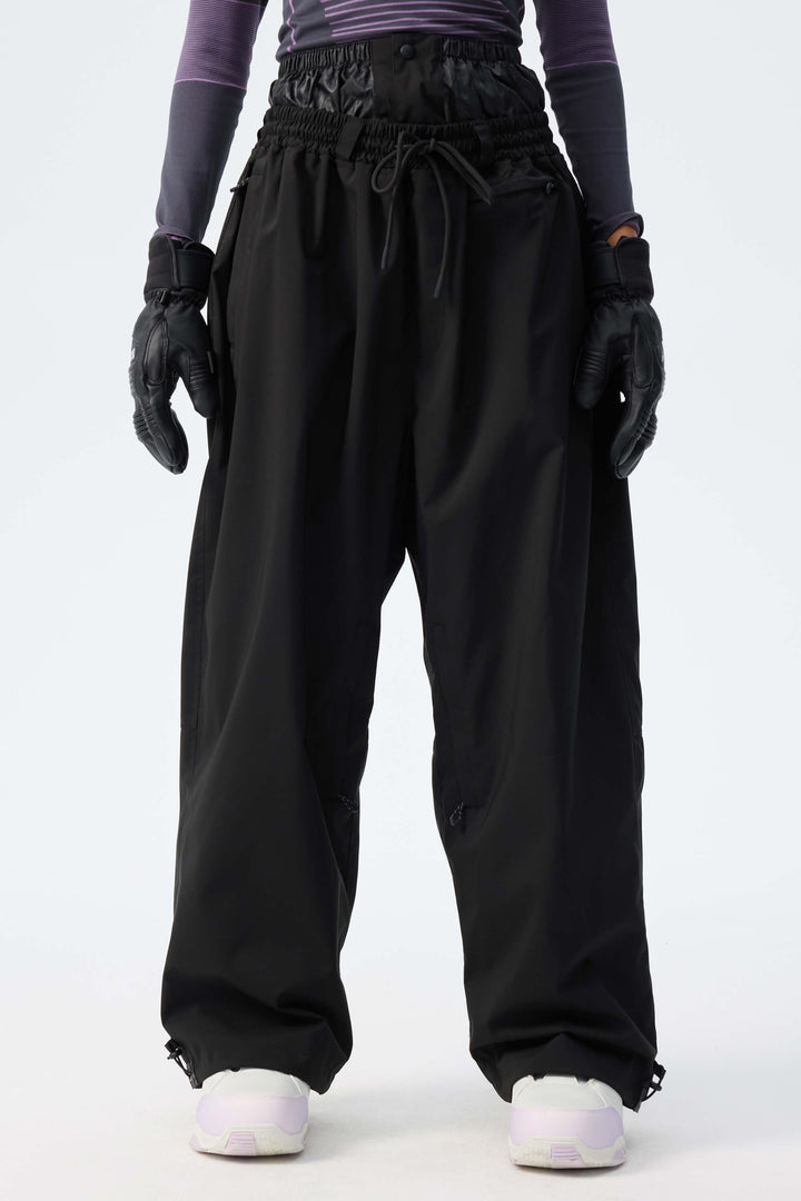 Women's Indigo Leopard Baggy Drawstring Durable Snow Pants