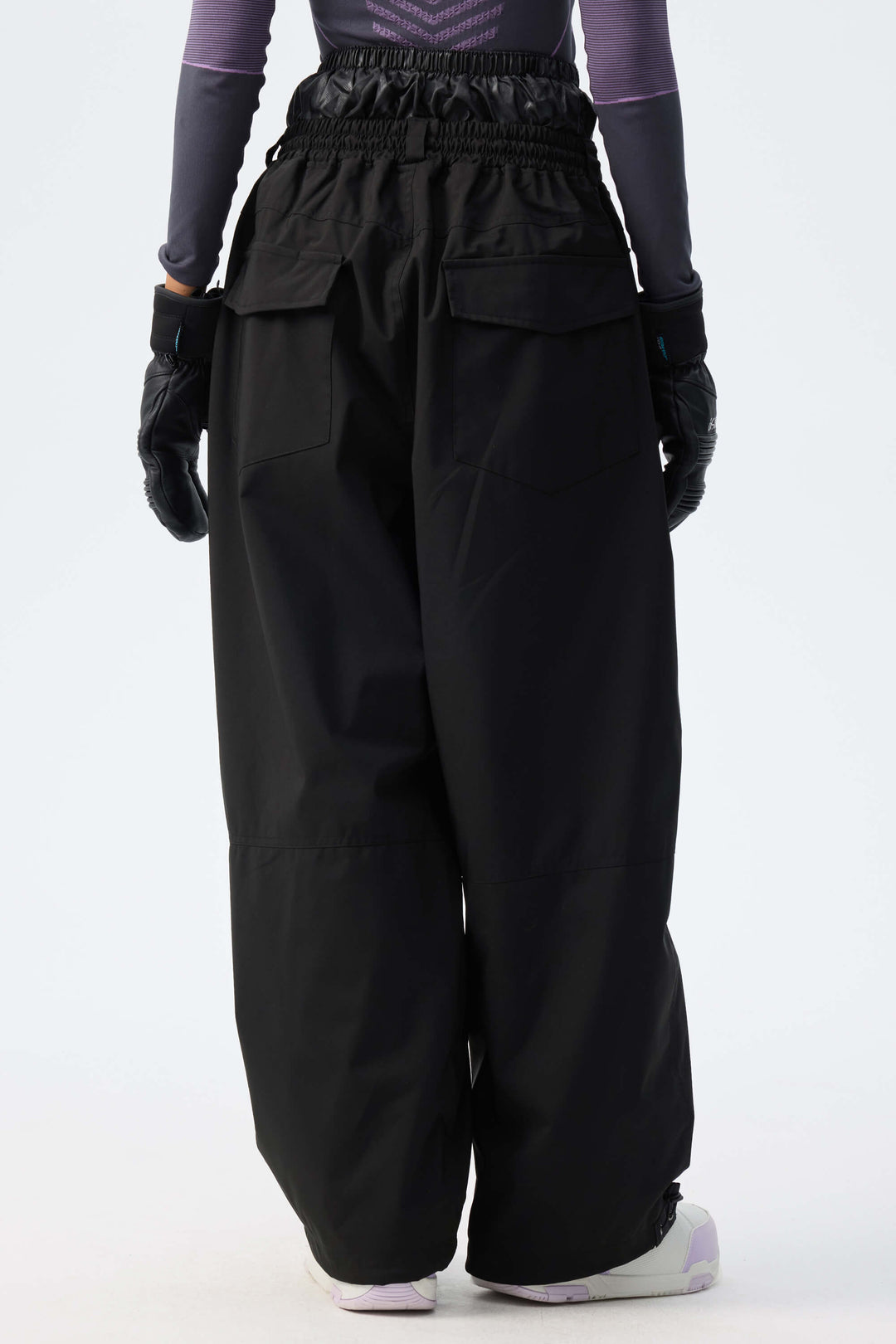 Women's Black Baggy Drawstring Durable Snow Pants