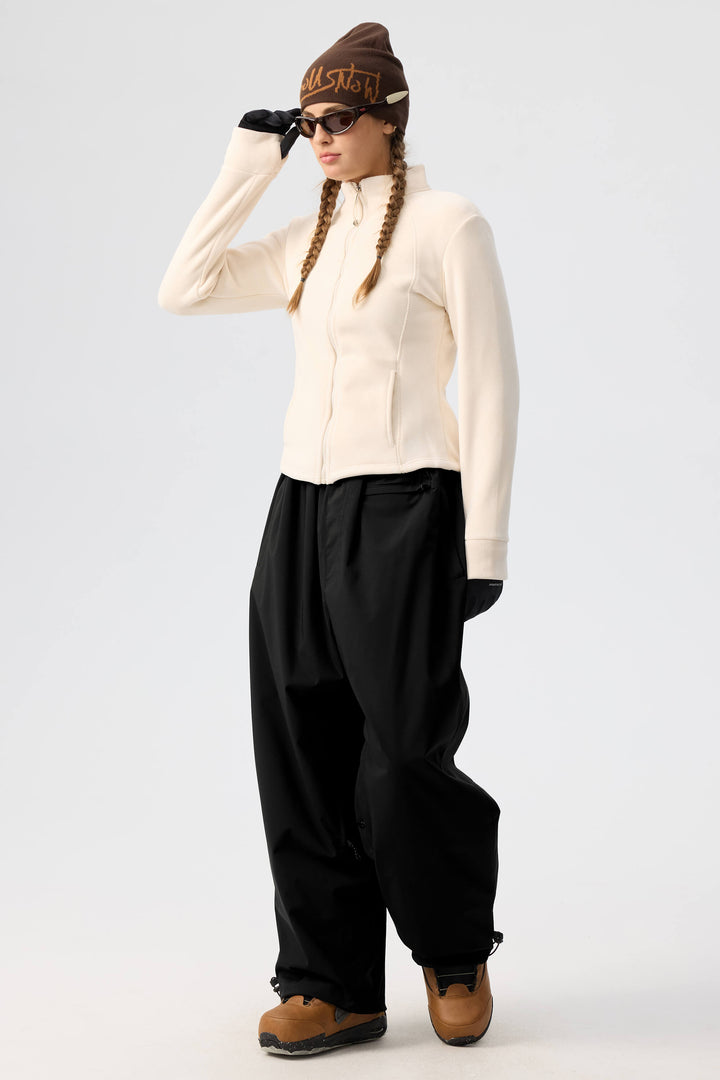 Women's Black Baggy Drawstring Durable Snow Pants
