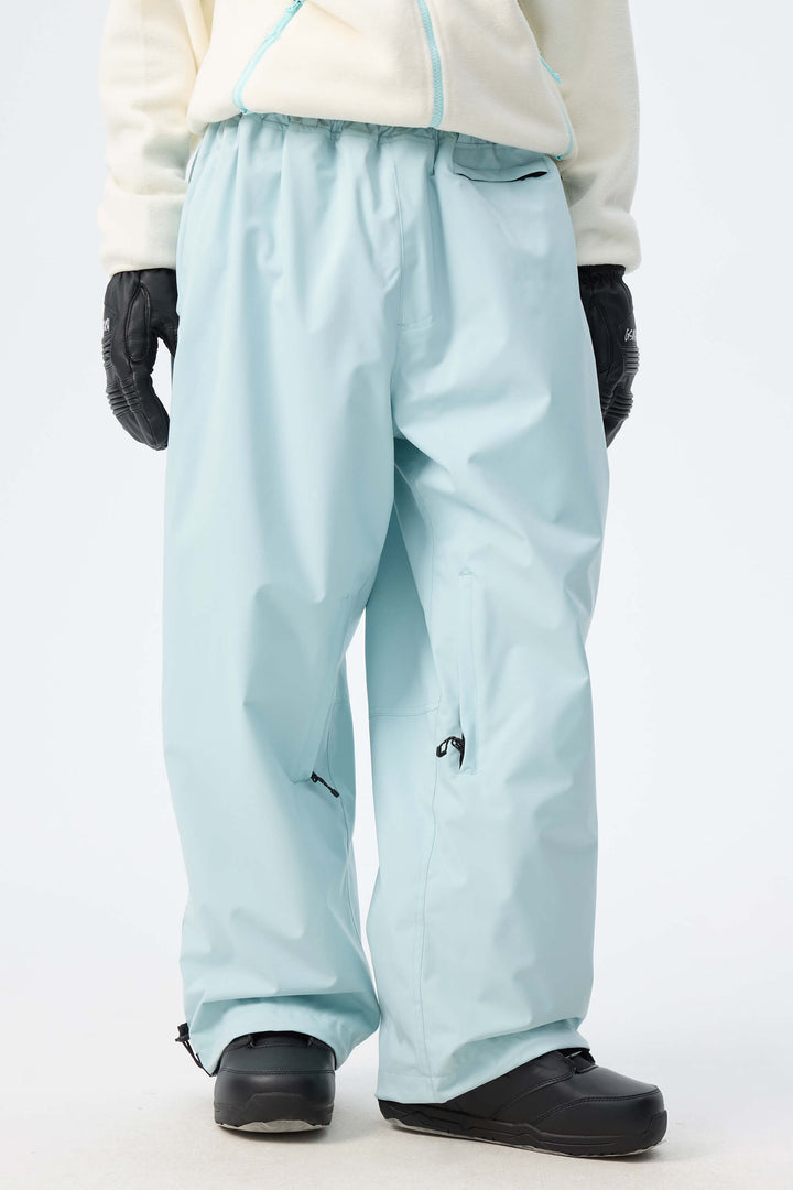 Women's Indigo Leopard Baggy Drawstring Durable Snow Pants