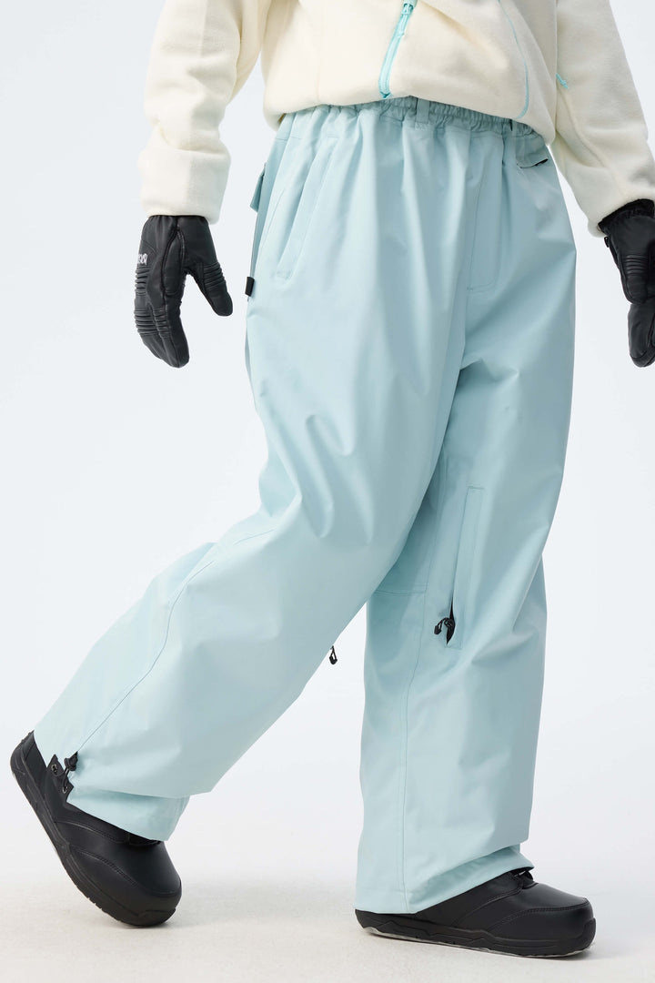 Women's Ice Blue Baggy Drawstring Durable Snow Pants