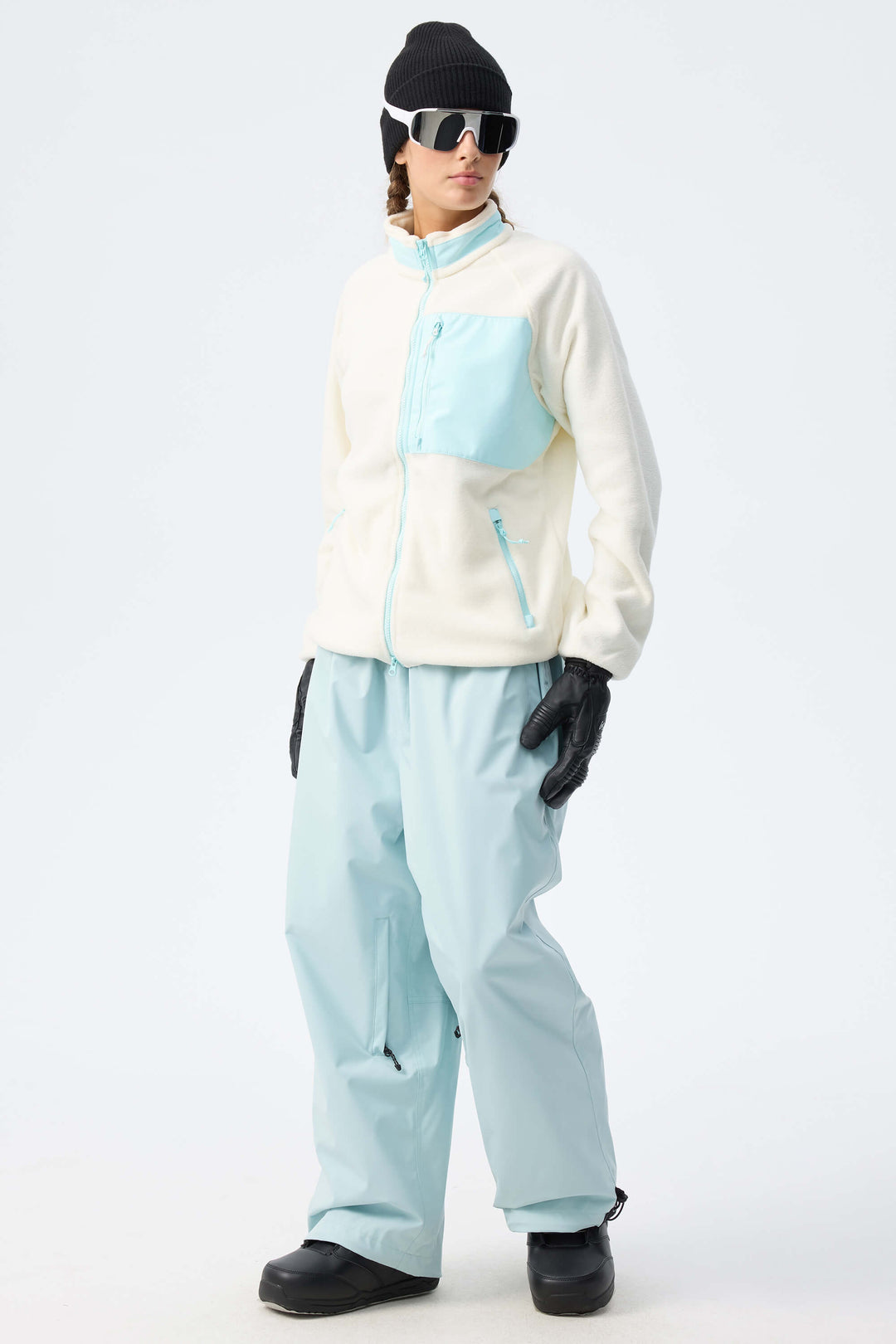 Women's Ice Blue Baggy Drawstring Durable Snow Pants