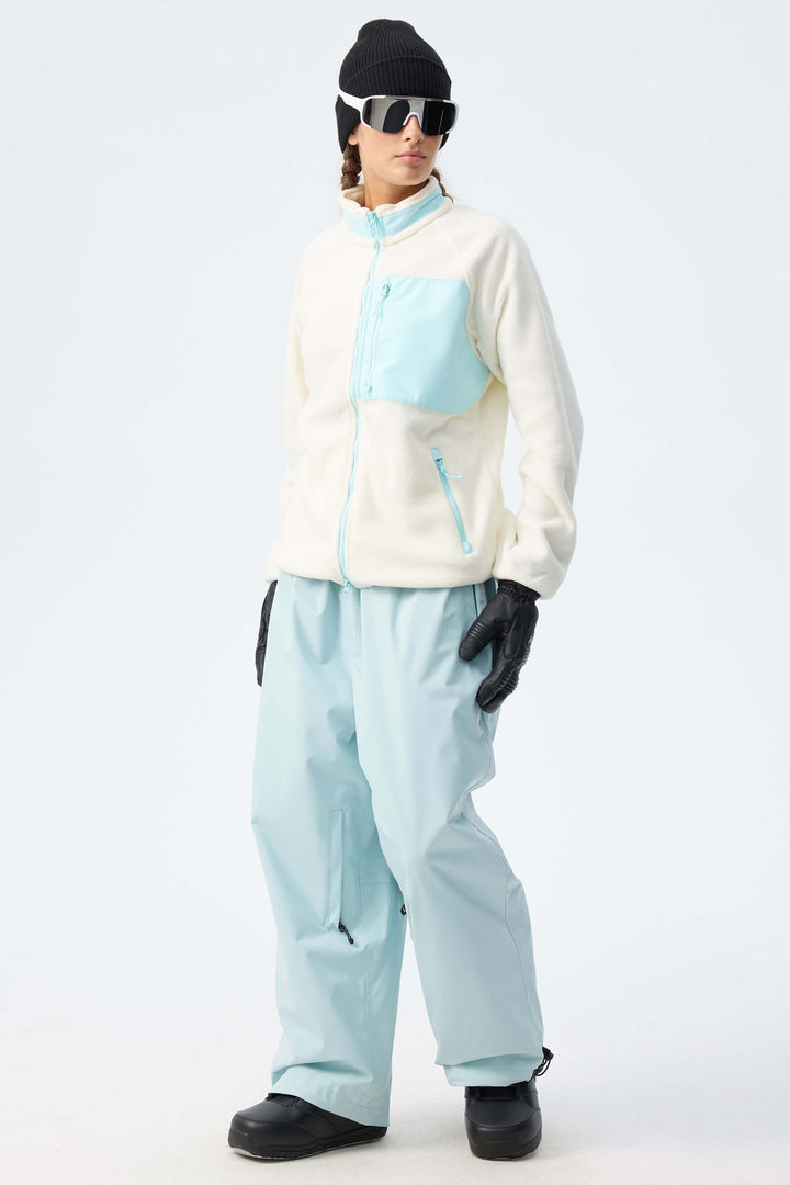Women's Ice Blue Baggy Drawstring Durable Snow Pants