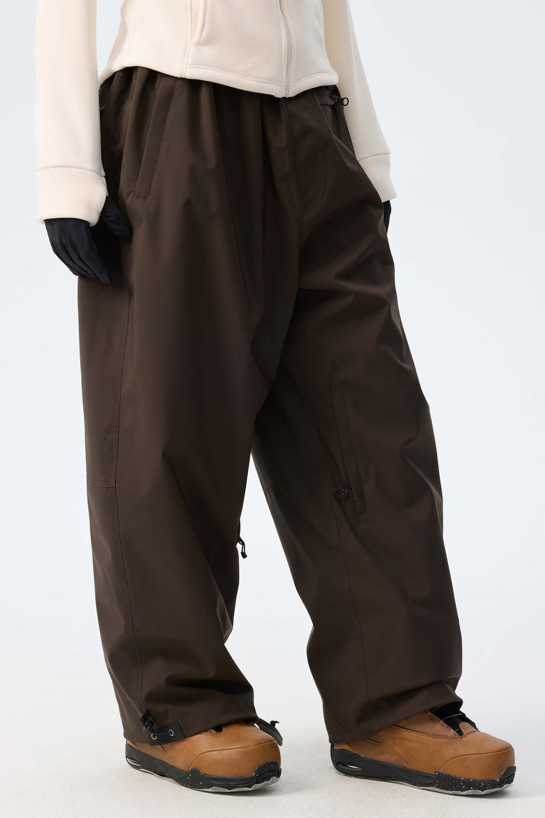 Women's Pink Baggy Drawstring Durable Snow Pants