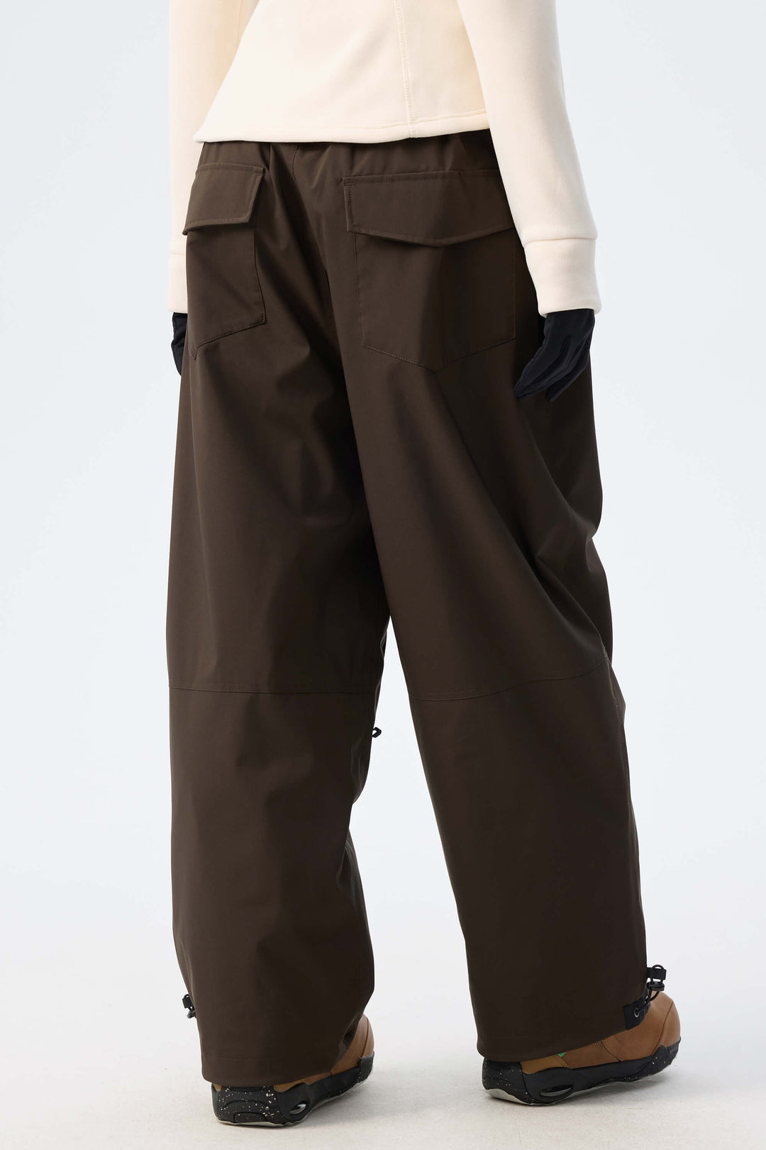 Women's Dark Brown Baggy Drawstring Durable Snow Pants