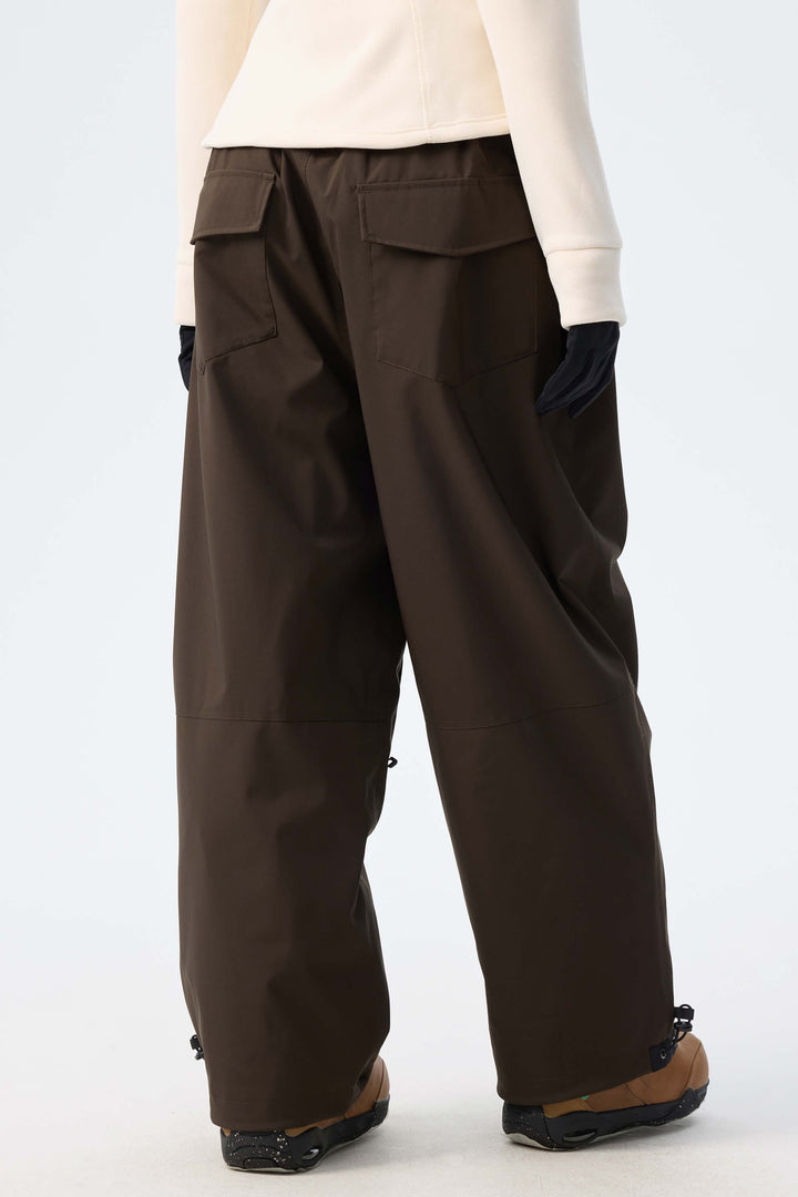 Women's Dark Brown Baggy Drawstring Durable Snow Pants