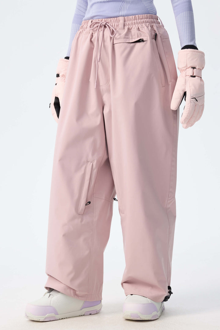 Women's Indigo Leopard Baggy Drawstring Durable Snow Pants