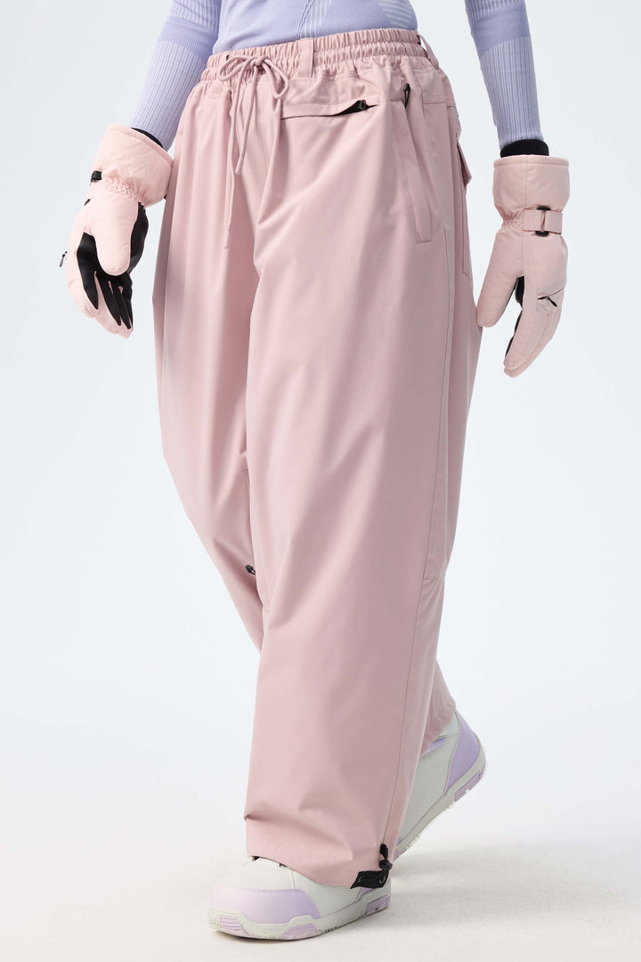 Women's Ice Blue Baggy Drawstring Durable Snow Pants