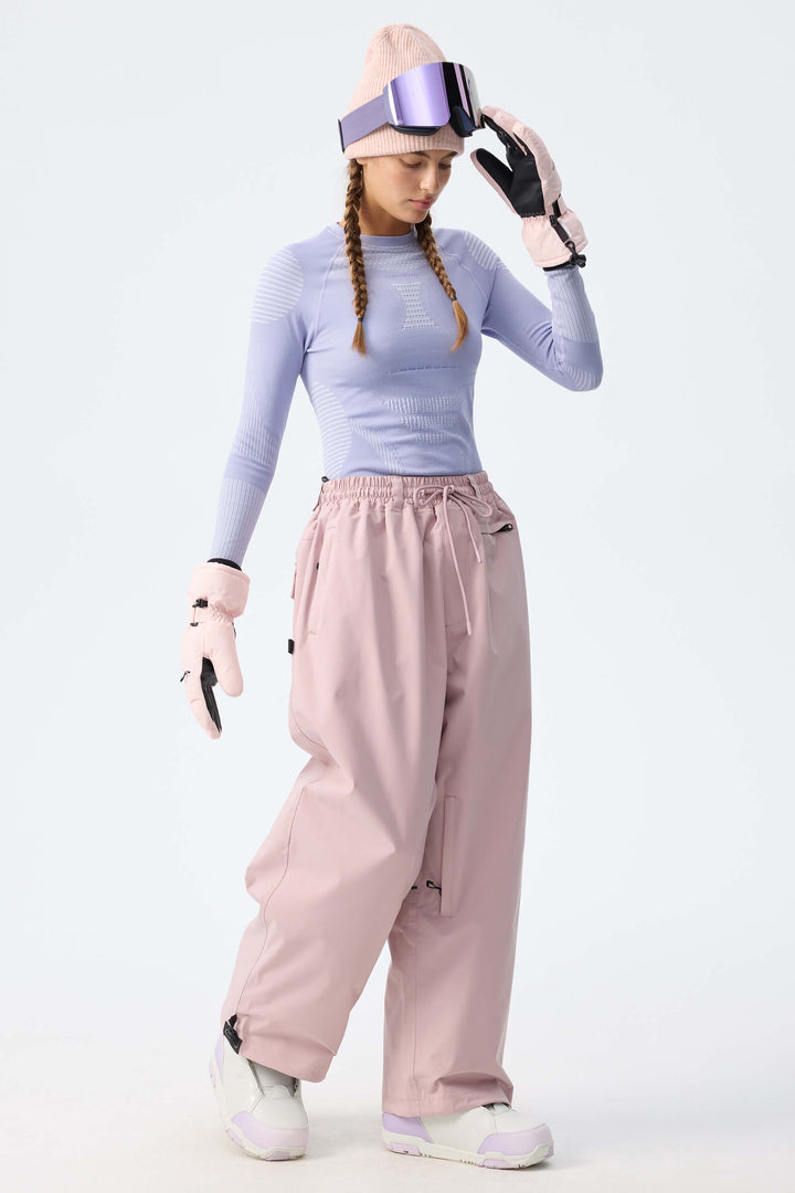 Women's Indigo Leopard Baggy Drawstring Durable Snow Pants