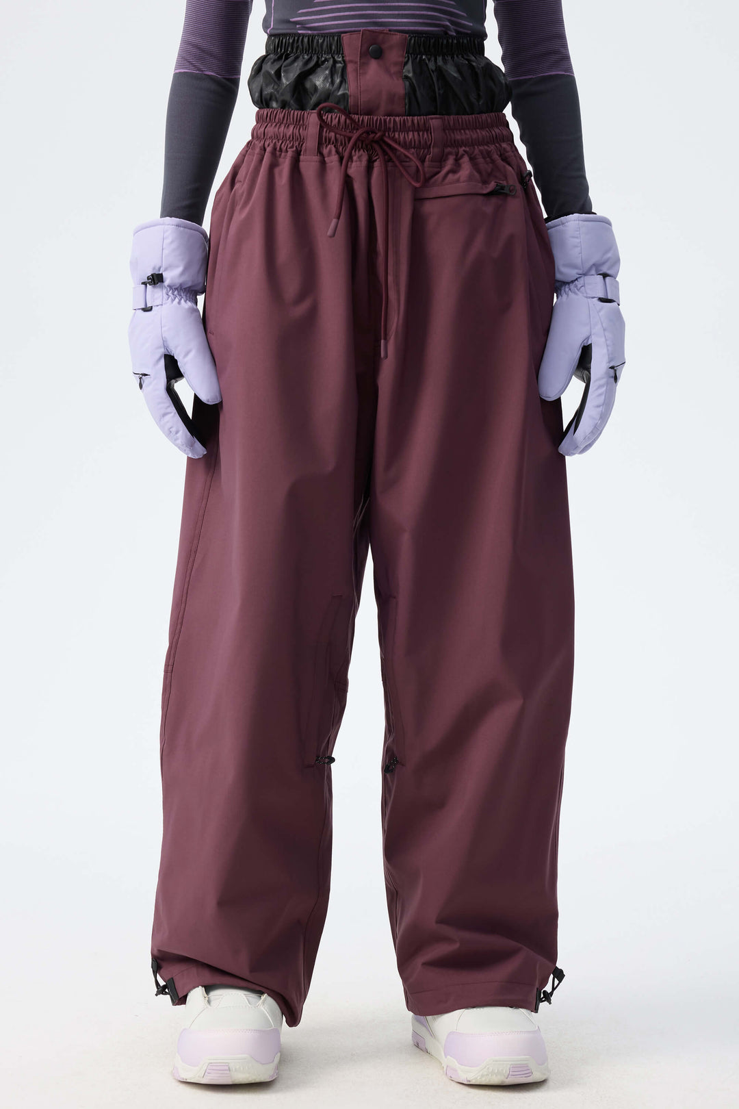 Women's Indigo Leopard Baggy Drawstring Durable Snow Pants