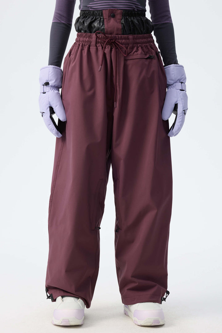 Women's Indigo Leopard Baggy Drawstring Durable Snow Pants