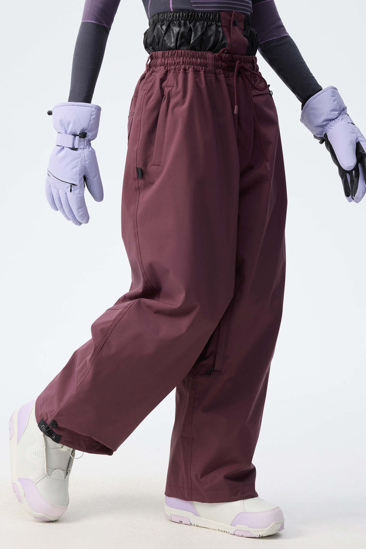 Women's Plum Noir Baggy Drawstring Durable Snow Pants
