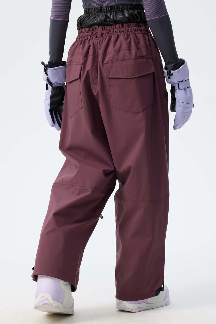 Women's Dark Brown Baggy Drawstring Durable Snow Pants