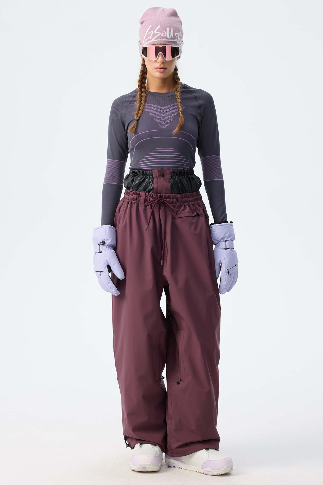 Women's Off White Baggy Drawstring Durable Snow Pants