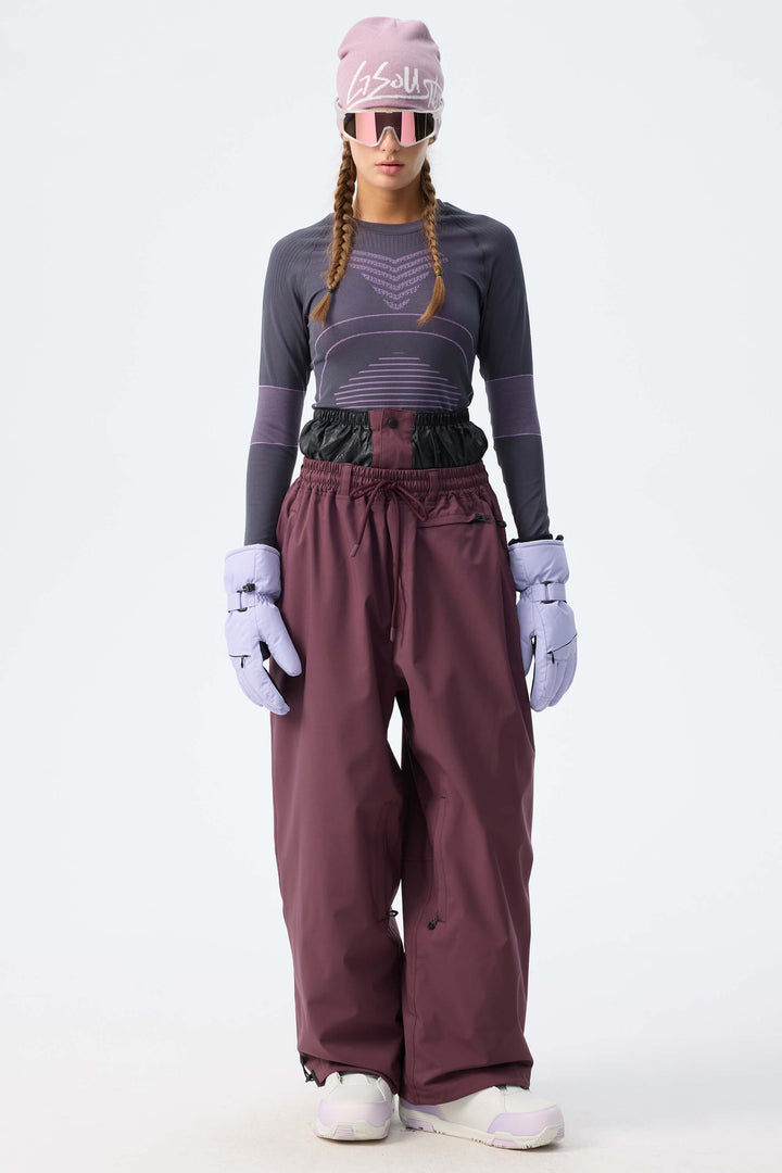 Women's Off White Baggy Drawstring Durable Snow Pants