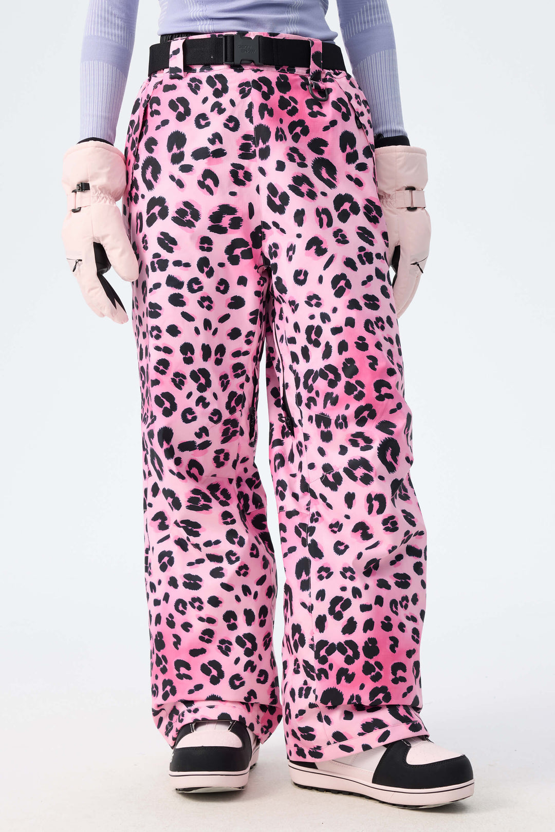 Women's Pink Leopard Recycled Minimalist Insulated Snow Pants