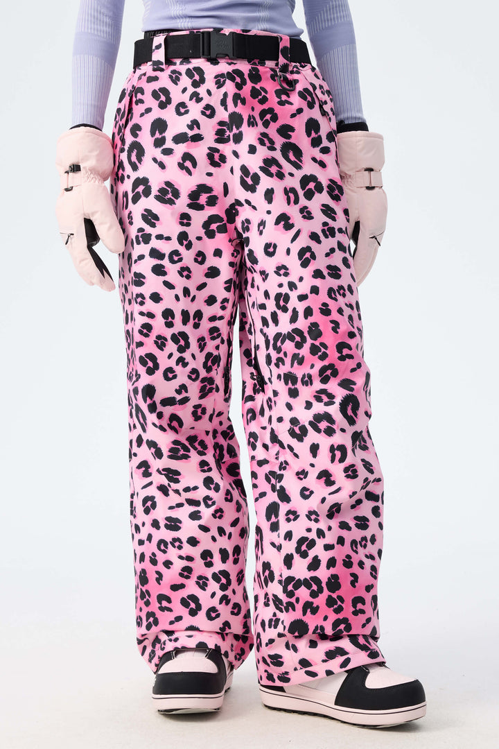Women's Pink Leopard Recycled Minimalist Insulated Snow Pants