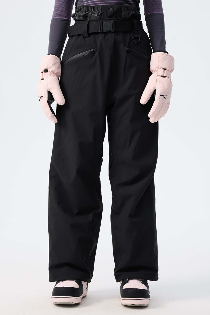 Women's Black Utility Belted Baggy Insulated Snow Pants