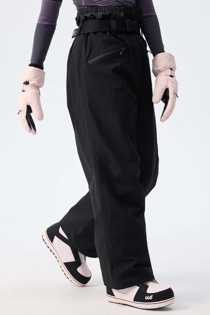Women's Black Utility Belted Baggy Insulated Snow Pants