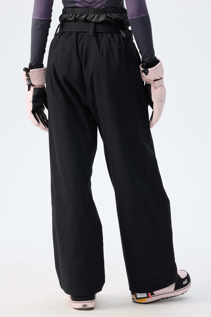 Women's Light Grey Utility Belted Baggy Insulated Snow Pants