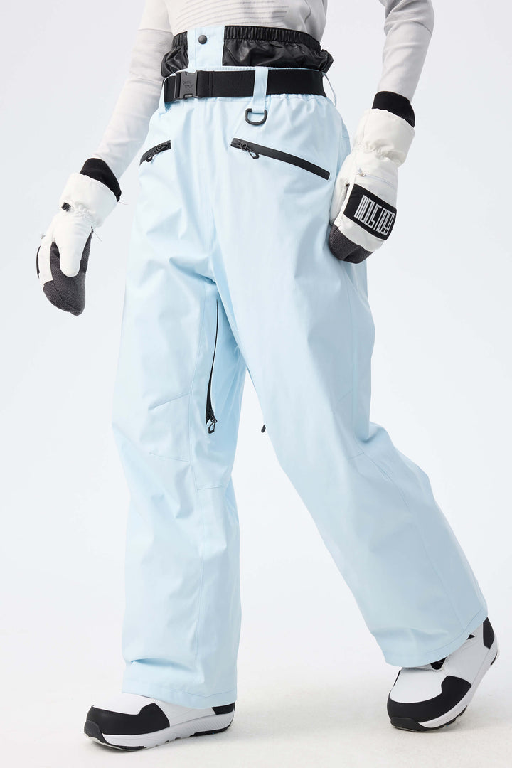 Women's Light Grey Utility Belted Baggy Insulated Snow Pants