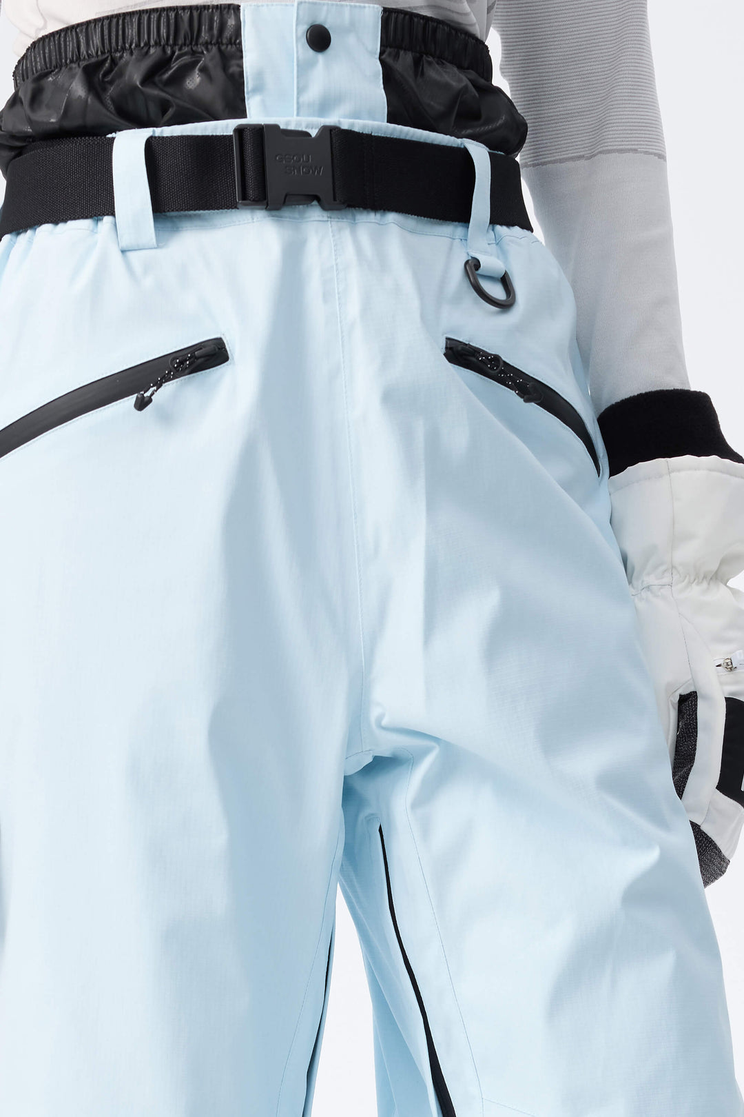 Women's Ice Blue Utility Belted Baggy Insulated Snow Pants