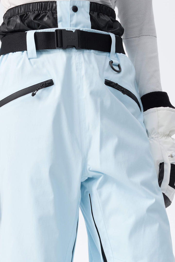 Women's Ice Blue Utility Belted Baggy Insulated Snow Pants