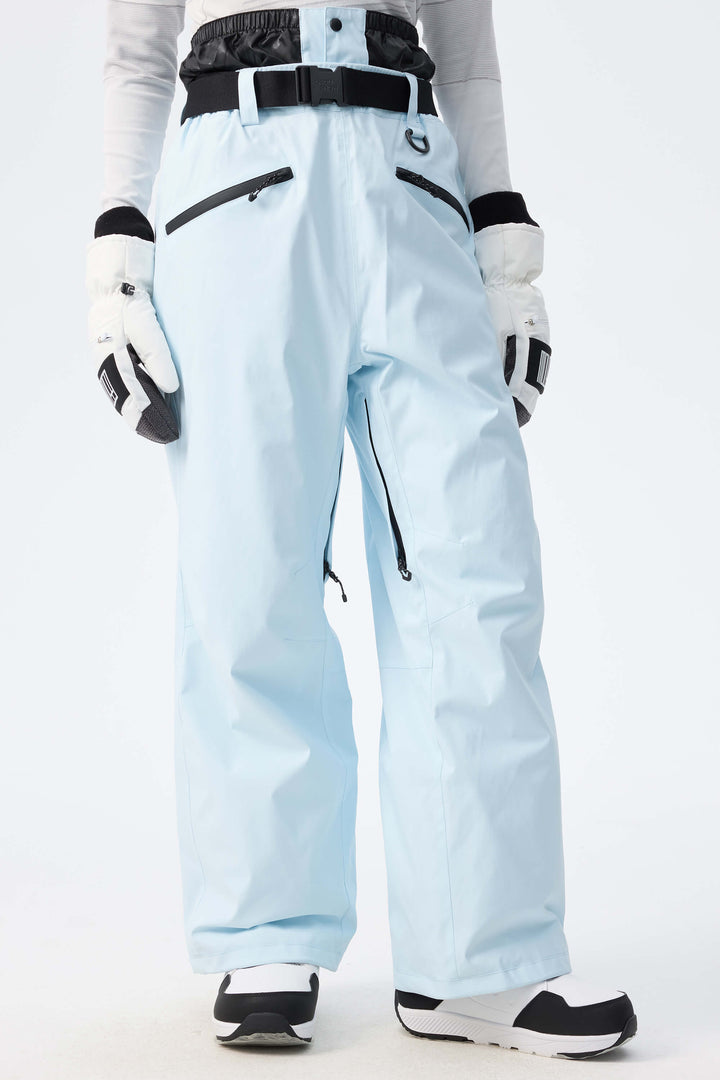 Women's Ice Blue Utility Belted Baggy Insulated Snow Pants