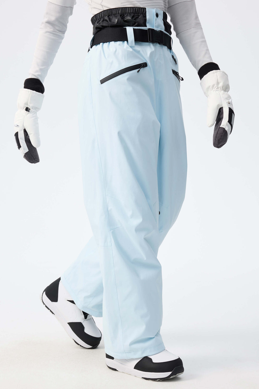 Women's Ice Blue Utility Belted Baggy Insulated Snow Pants