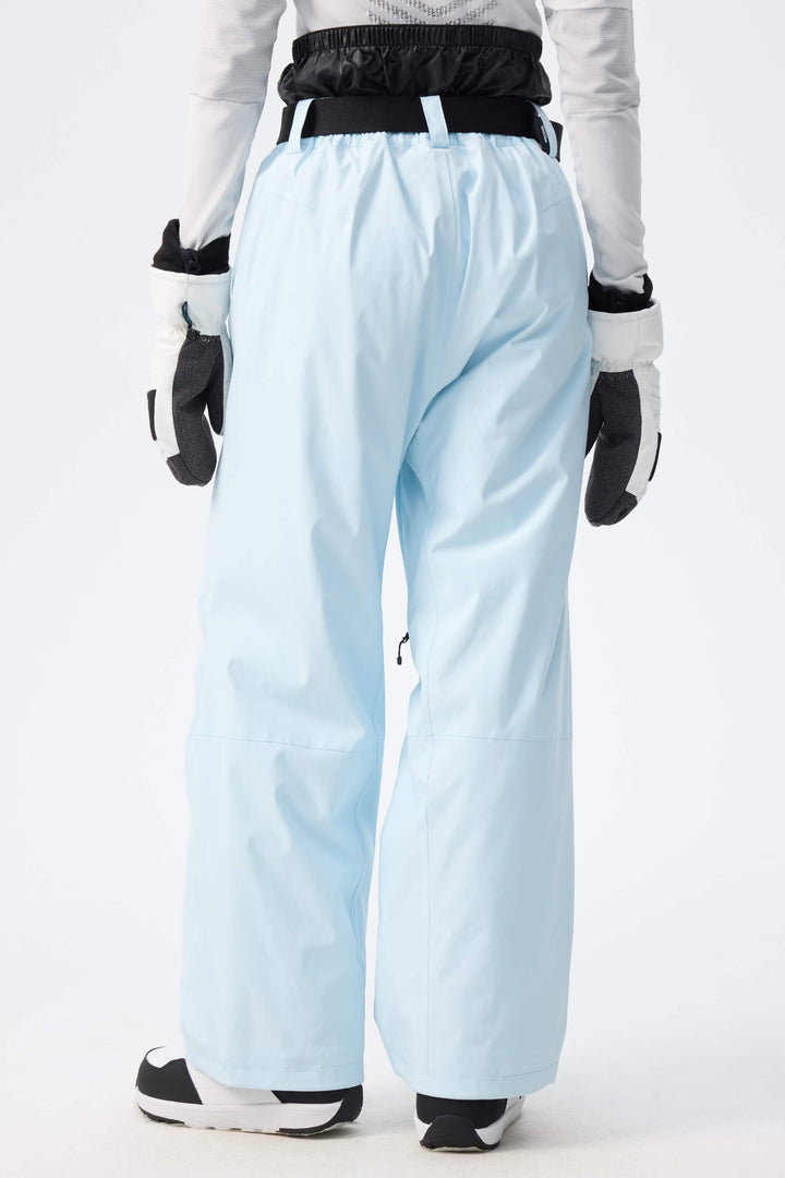 Women's Light Grey Utility Belted Baggy Insulated Snow Pants
