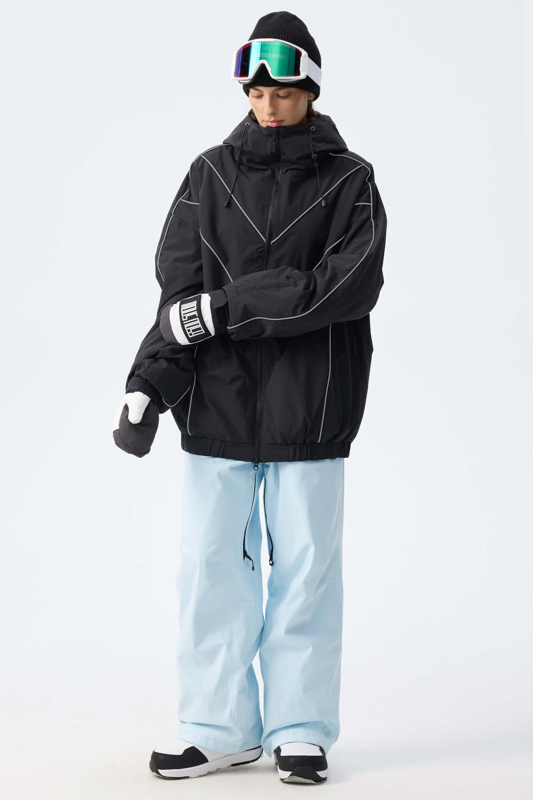 Women's Ice Blue Utility Belted Baggy Insulated Snow Pants