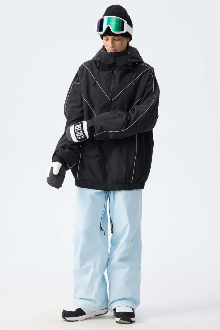 Women's Ice Blue Utility Belted Baggy Insulated Snow Pants