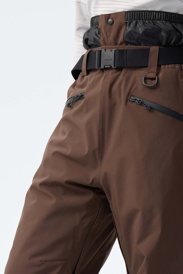 Women's Brown Utility Belted Baggy Insulated Snow Pants