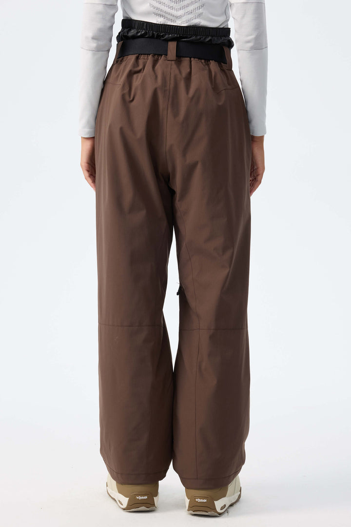 Women's Light Grey Utility Belted Baggy Insulated Snow Pants