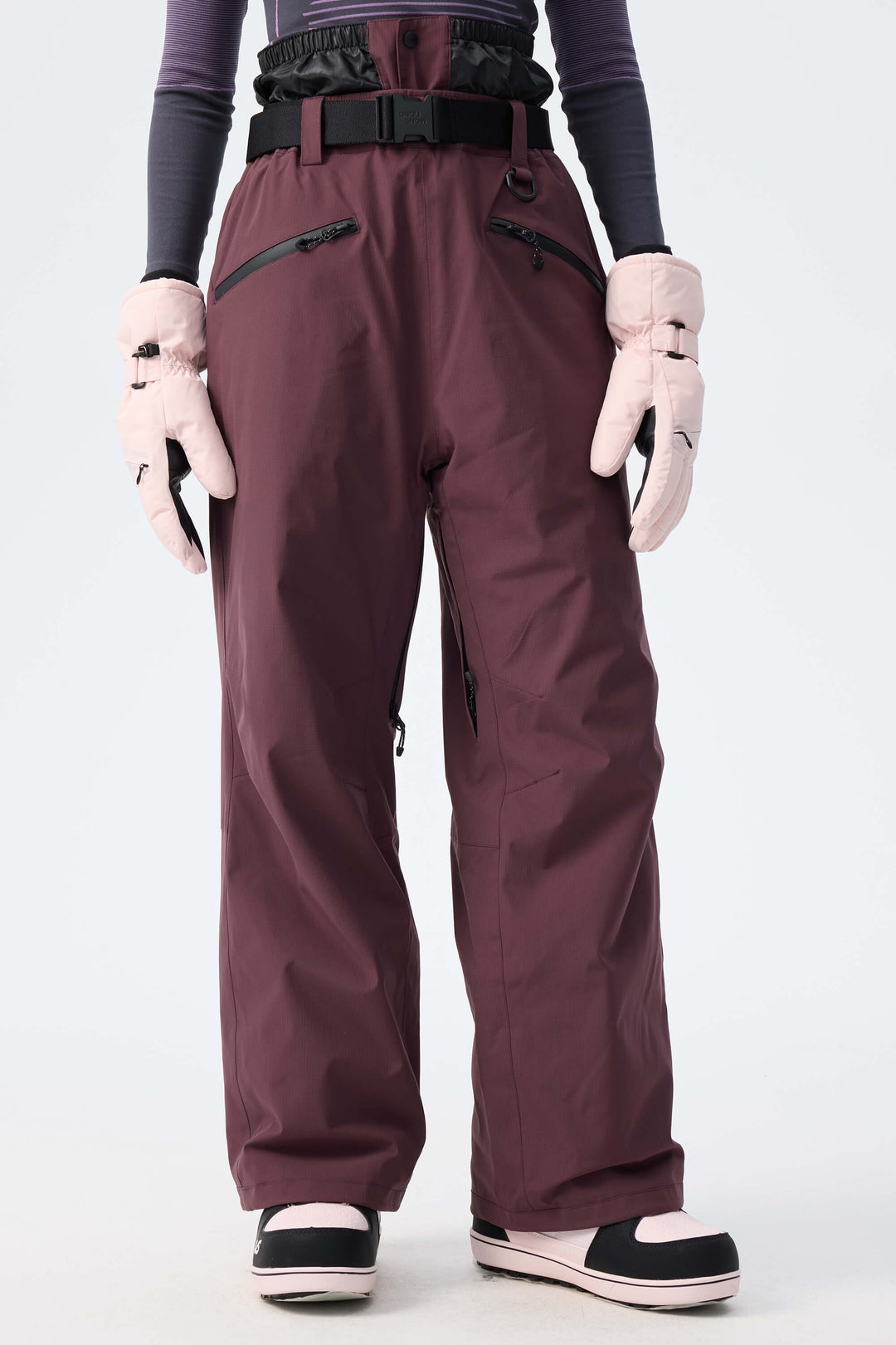 Women's Light Grey Utility Belted Baggy Insulated Snow Pants