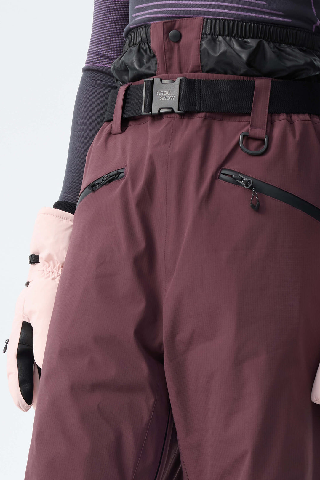 Women's Plum Noir Utility Belted Baggy Insulated Snow Pants
